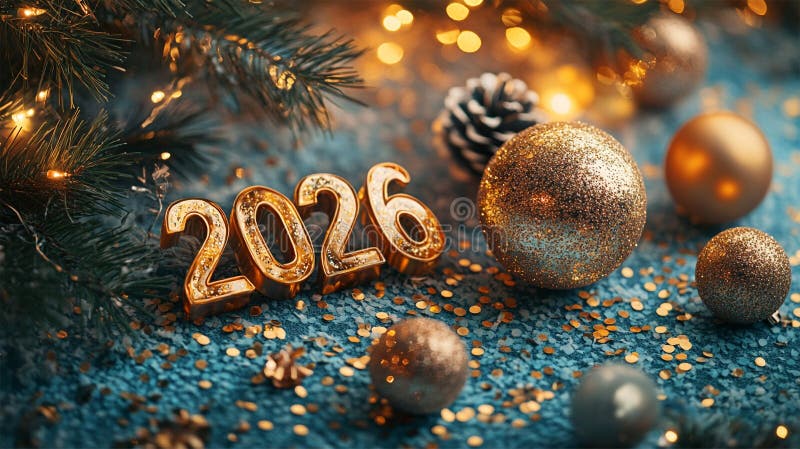 Bright Sparkling Fireworks and Text 2026 in Festive Happy New Year 2026 Greeting Card Design stock illustration