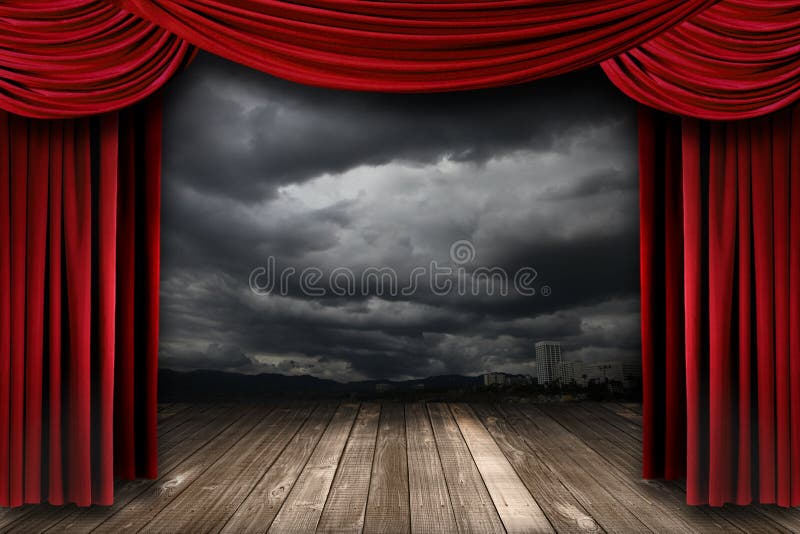 Bright Stage With Red Velvet Theater Curtains
