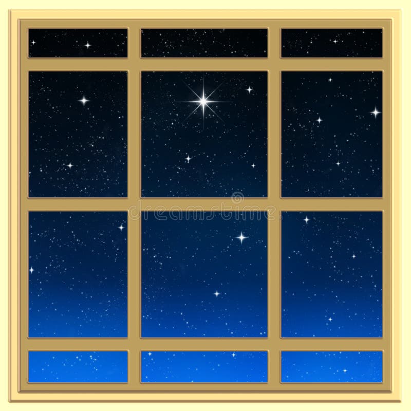 A single bright wishing star through the window. A single bright wishing star through the window