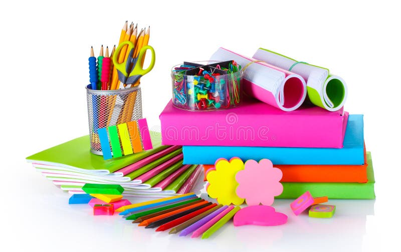 Bright Stationery and Books Stock Photo Image of ballpen, background