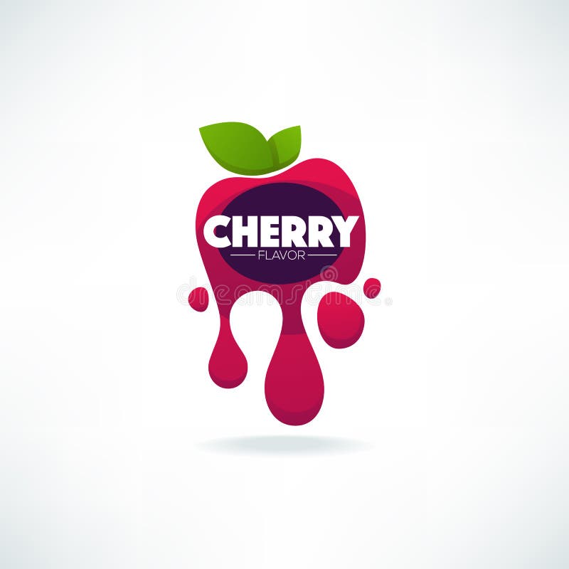 Bright sticker, emblem and logo for cherry flavor fresh juice. Juice splash logo vectors