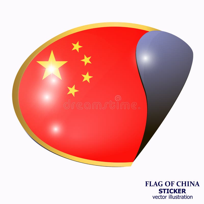Bright Sticker with Flag of China. Round Banner Illustration with Flag