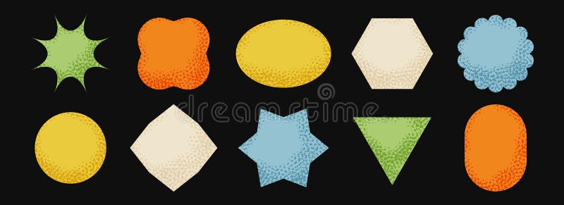 Bright sticker shape collection. Primitive geometric label element pack. Childish textured patch element bundle. Set of abstract dotted blank badges for price tag and sale promotion. Vector