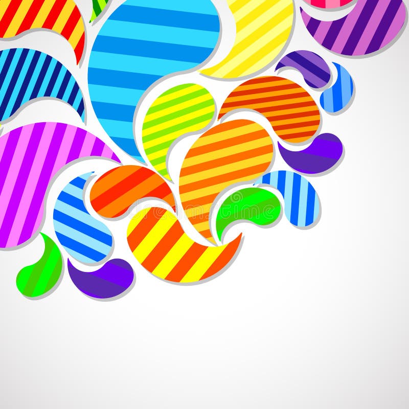 Bright striped colorful curved drops spray on a light background, vector color design, graphic