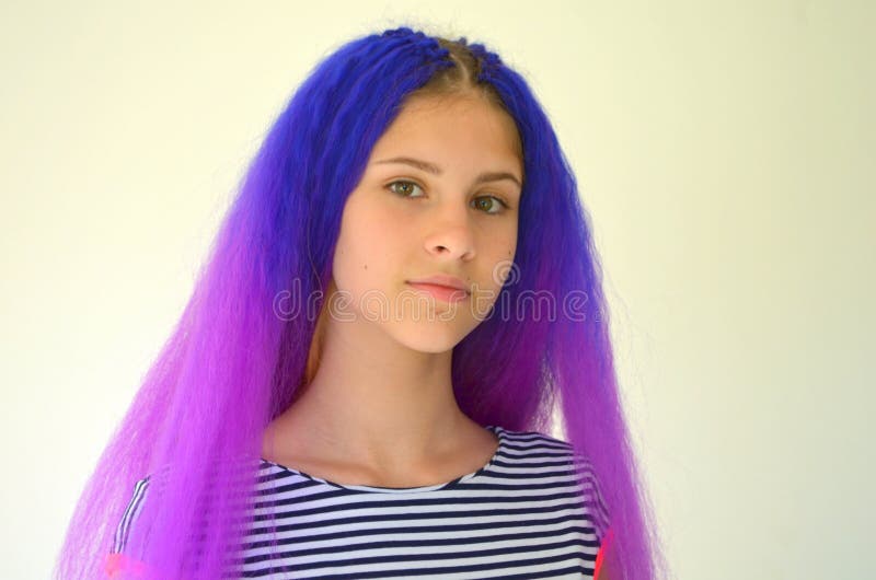 blue and purple strips hair