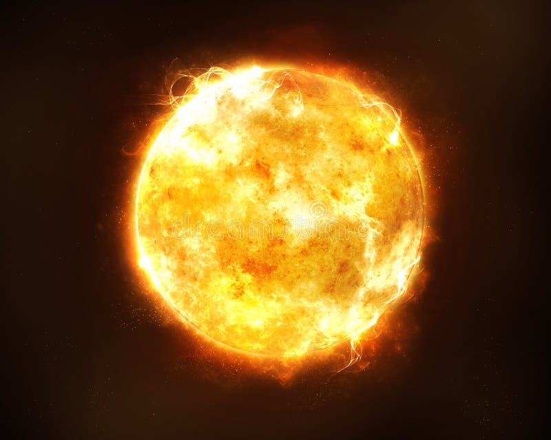 Claro caliente naranja el sol sobre el negro espacio.