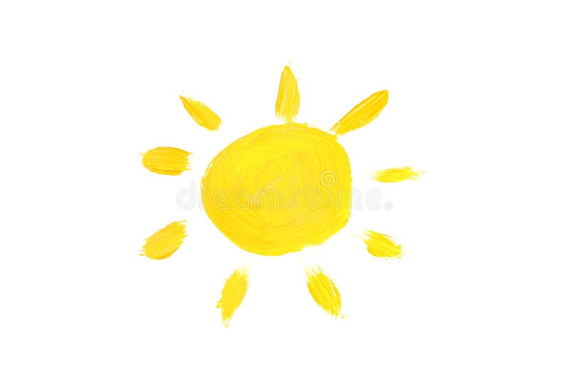 Bright Sun Painted with Yellow Paint Isolated on White Stock Photo