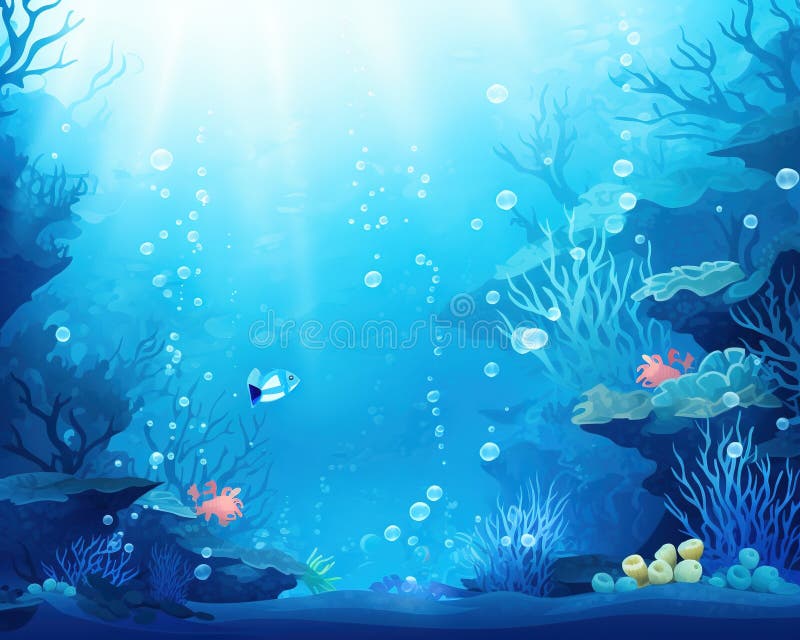 Bright underwater background with coral algae and bubbles. royalty free illustration
