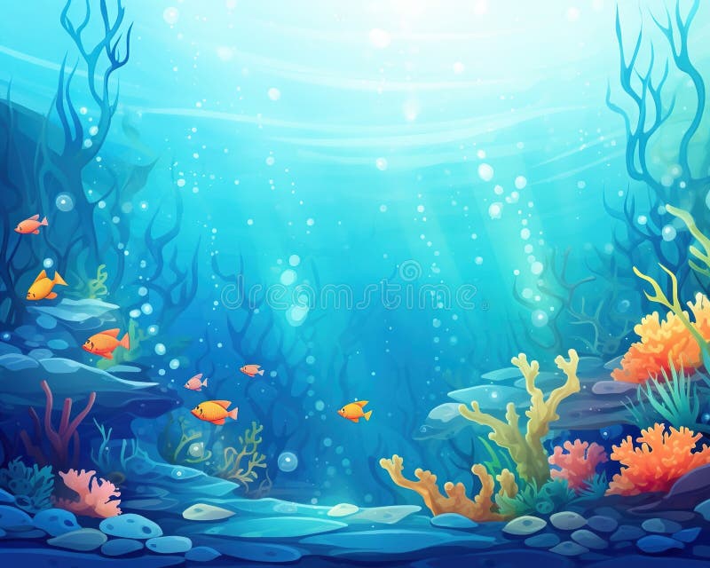Bright underwater background with coral algae and bubbles. royalty free illustration