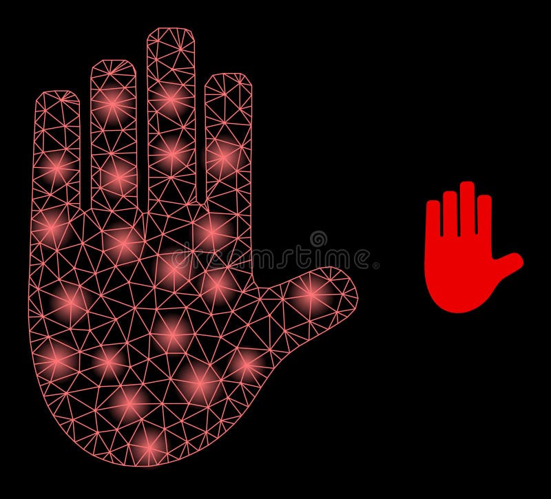 Bright Web Network Stop Hand Icon with Constellation Nodes vector illustration