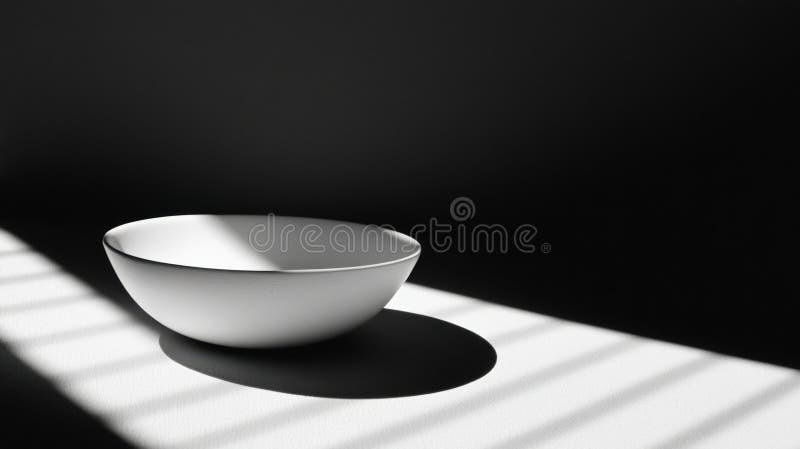 Bright White Bowl in Deep Shadow Highlights the Beauty of Minimalism During Afternoon Light Generative AI royalty free stock image