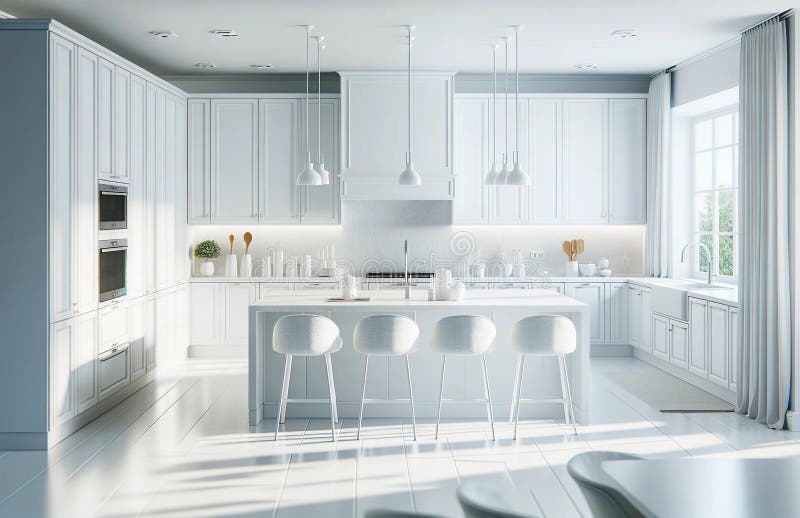 A Bright and White Kitchen Design in a Modern Home. the Kitchen