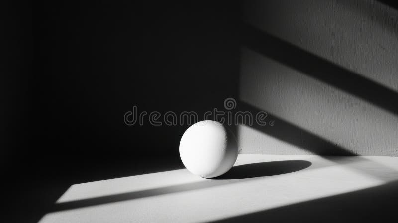 Bright White Object Contrasts Against Deep Shadows Creating a Minimalist Composition in a High-Contrast Display of Light stock photo