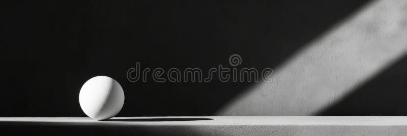 Bright White Sphere Contrasting With Deep Shadows in a Minimalistic Setting Creates a Striking Visual Impact in a royalty free stock photos