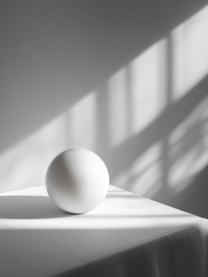 Bright White Sphere Illuminated by Soft Shadows in a High-Contrast Minimalist Setting royalty free stock photo