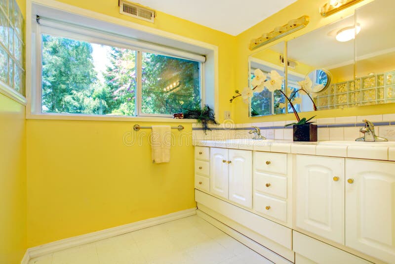 Yellow Bathroom Interior with Vanity Stock Image Image of