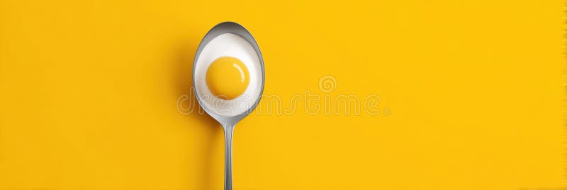 Bright Yellow Egg on a Silver Spoon Depicting Simplicity and Focus in Modern Flat Art Design Generative AI stock image