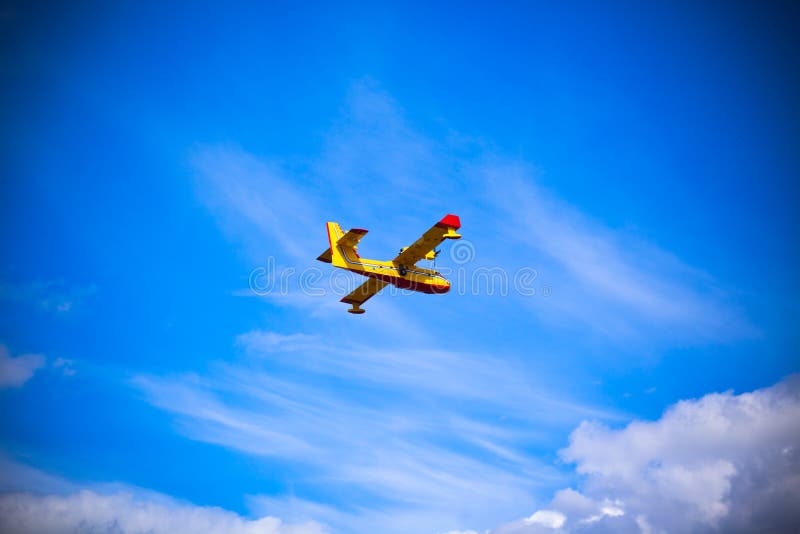 Bright Yellow Firefighter Plane stock image