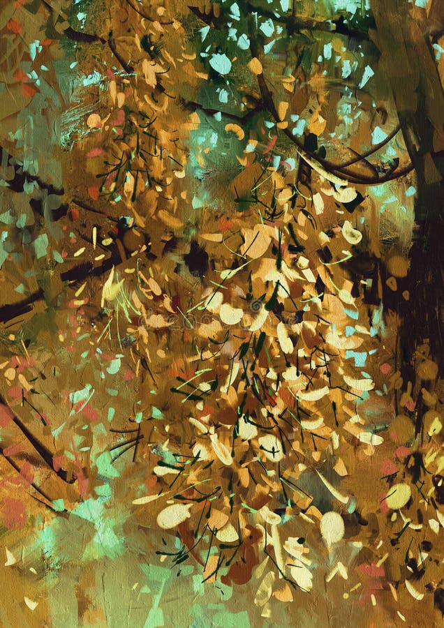 Bright yellow flowers on the branches in the autumn forest vector illustration Bright yellow flowers on the branches in the autumn forest vector illustration