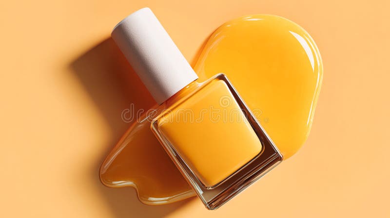This visual displays a luxurious nail care experience featuring bright yellow gel nail polish and a glossy spill. The vibrant color embodies a sophisticated style perfect for manicures. Pampering experience stock images, royalty-free photos and pictures