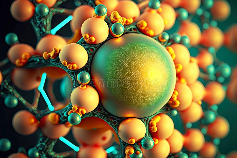 Bright Yellow Green Molecule Closeup Model with Chains of Connections