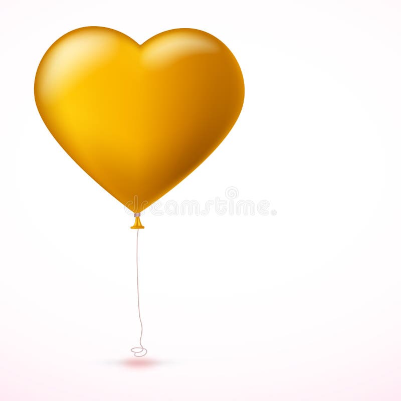 Bright yellow inflatable balloon in the shape of big heart with tape on white background.