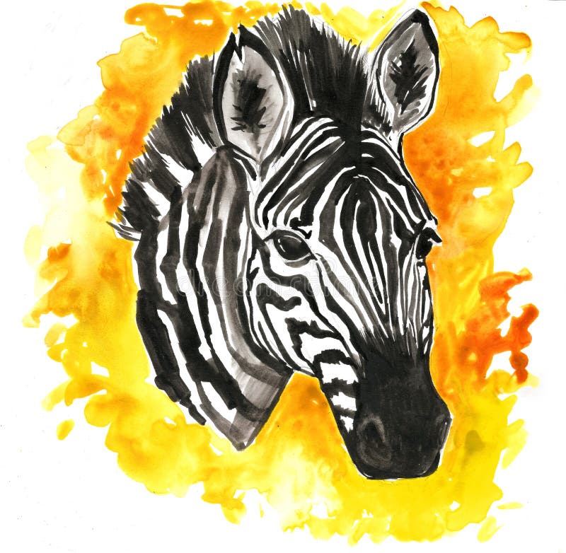 Zebra Element. a Zebra Head. Bright Yellow Orange Zebra Head Element