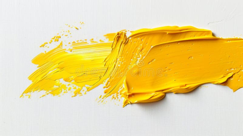 Bright Yellow Paint Stroke on White Canvas, Generative AI stock photo