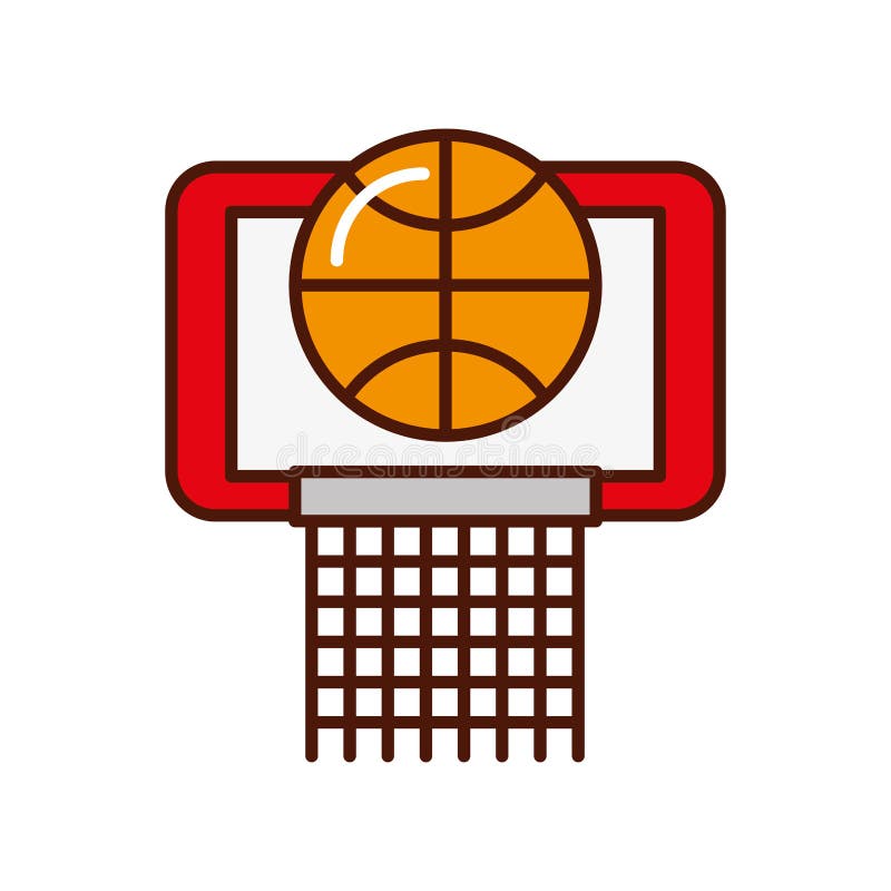 Brightly Basket Ball in the Hoop Cartoon Vector Graphic Design Stock