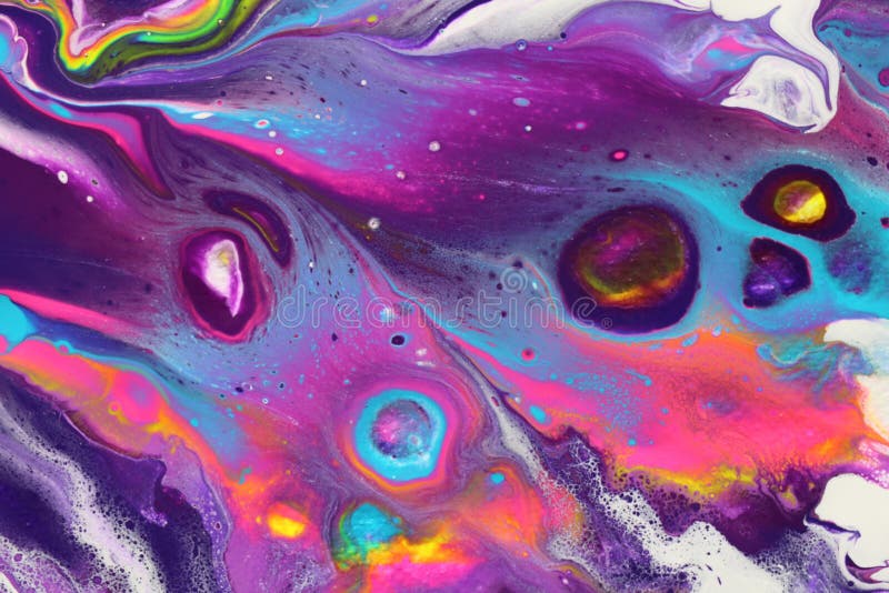 Vibrant and flowing abstract painting in neon yellow, pink, green, and teal for background.