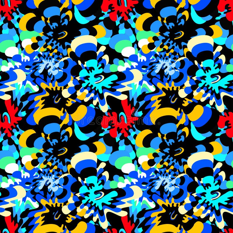 Brightly colored abstract flowers on a black background seamless pattern royalty free illustration Brightly colored abstract flowers on a black background seamless pattern royalty free illustration