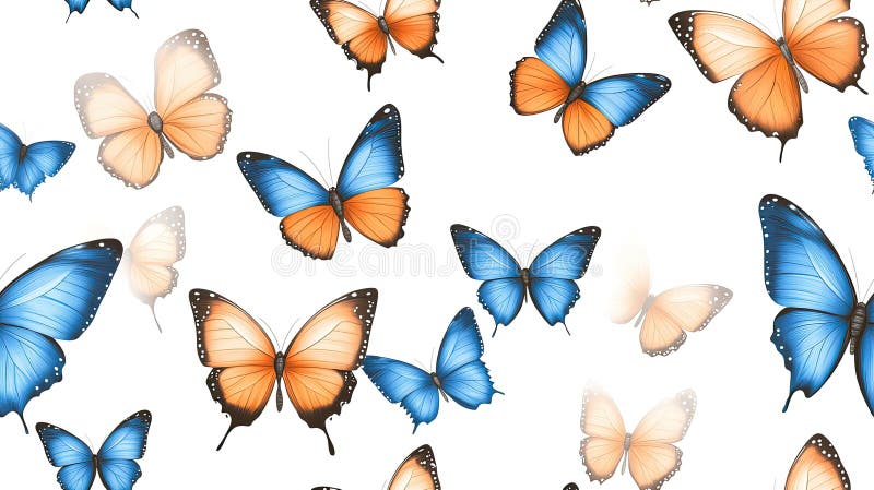 Brightly colored butterflies arranged on a white background create a stunning abstract nature composition with ample royalty free illustration
