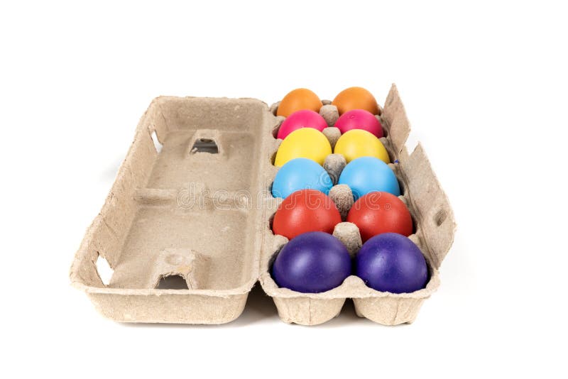 Brightly Colored Confetti Eggs in a Brown Egg Carton End View Stock