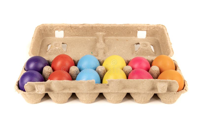 Brightly Colored Confetti Eggs in a Brown Egg Carton, Top Down View
