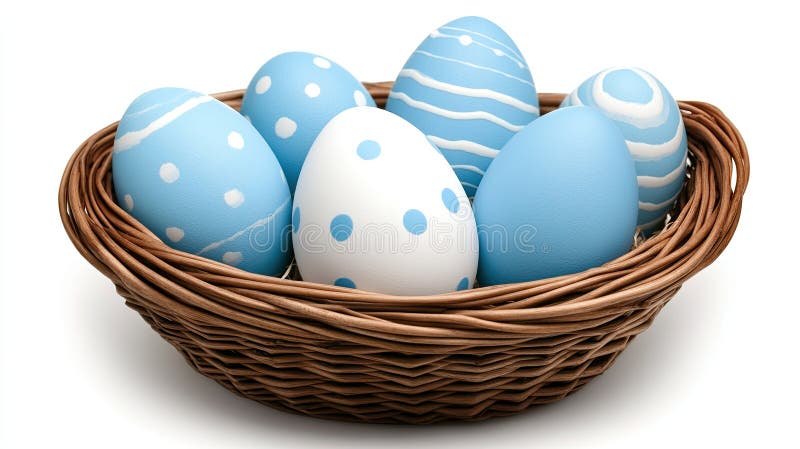 Brightly colored Easter eggs are carefully placed in a woven basket, creating a festive and cheerful display for spring royalty free illustration