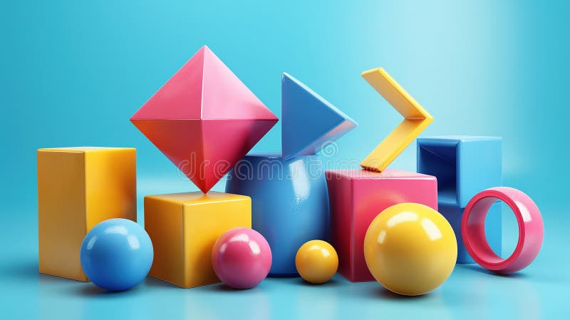 Forme geometrice colorate luminos 3d, redarea imaginii generate vector illustration