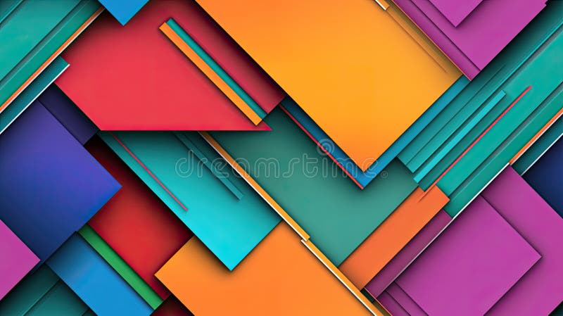 Formele geometrice colorate în mod strălucitor se suprapun creând un design abstract umplut cu nuanțe vibrante și unghiuri dinamic stock illustration
