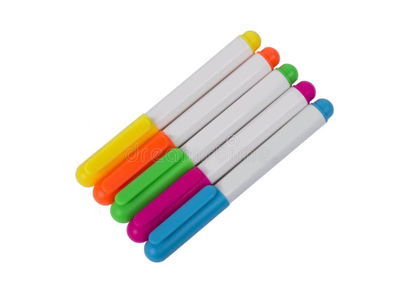 Brightly Colored Highlighters On White Background