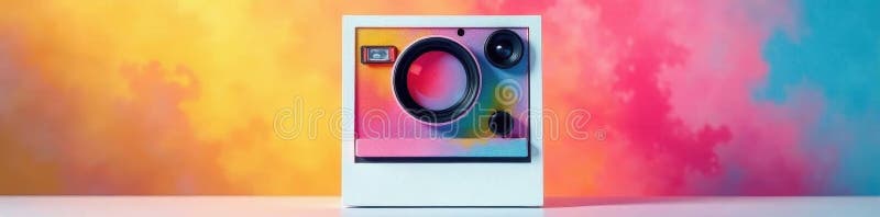 Brightly colored polaroid within a modern white frame , photography, memories stock illustration