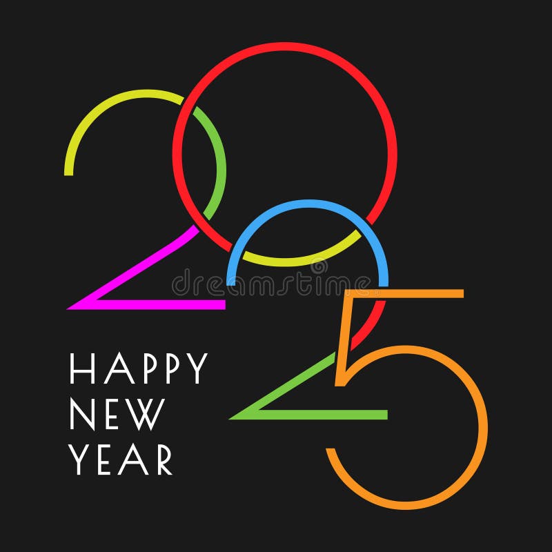 Brightly coloured modern Happy New Year typography design royalty free illustration