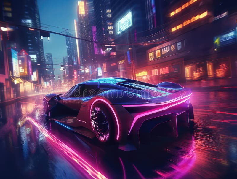Futuristic Sports Car On Neon Highway Powerful acceleration of a supercar  on a night track with colorful lights and trails 3d illustration  Generative Ai 22099746 Stock Photo at Vecteezy