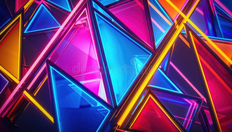 Tipare geometrice iluminate luminos în culori aprinse, cu triunghiuri și iluminare față-față royalty free stock photography