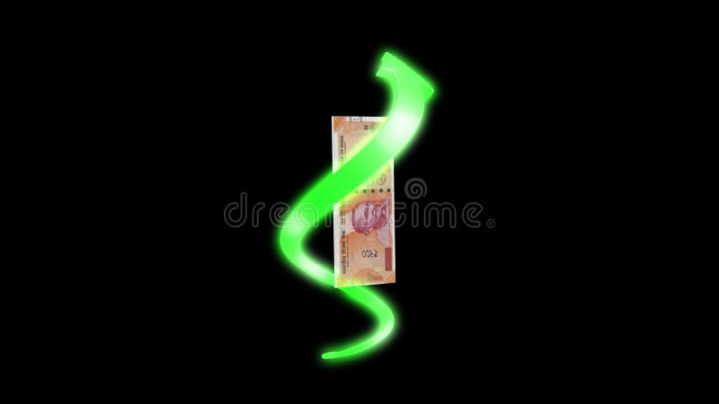 Brightly lit Indian 200 Rupee note surrounded by green glowing spiral, visualizing financial rise and prosperity vector illustration