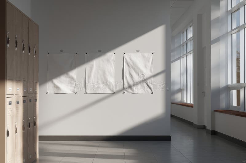 Brightly Lit Indoor Space with Minimalist Decor and Blank Paper on Wall for Creative Display of Ideas or Artwork Inspiration royalty free stock image