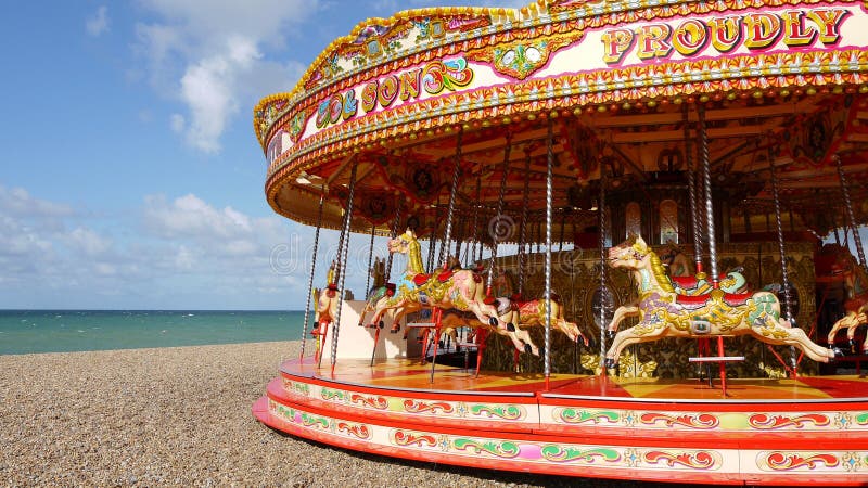 Brighton: carousel on beach panorama