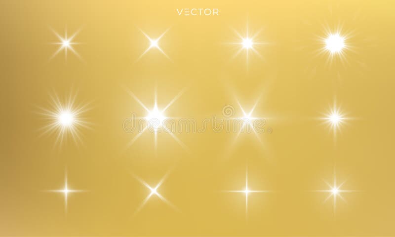 Star shine, golden light glow sparks, vector bright gold sparkles with lens flare effect. Isolated sun flash and starlight shiny rays. Star shine, golden light glow sparks, vector bright gold sparkles with lens flare effect. Isolated sun flash and starlight shiny rays