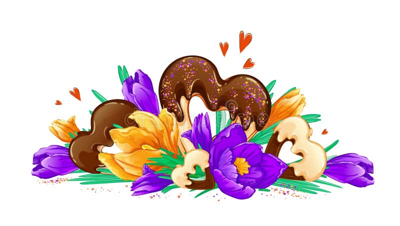 Brillante composizione orizzontale dei cruschi di molla e dei biscotti con patatine al cioccolato. royalty illustrazione gratis