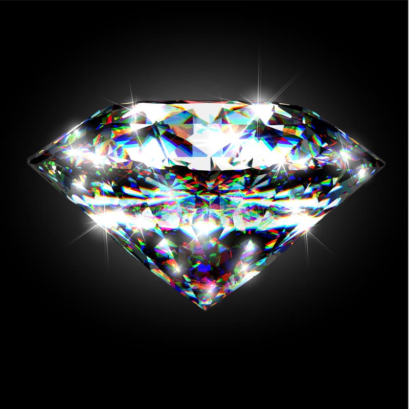 Brillante y deslumbrante diamante colorido sobre negro stock de ilustración