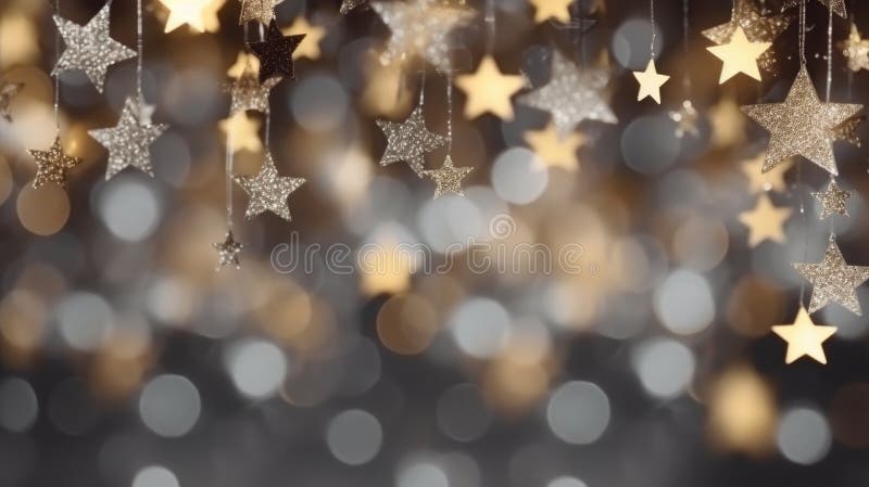 Brillantes estrellas de plata en una navidad y ambiente de año nuevo en un fondo bokeón libre illustration