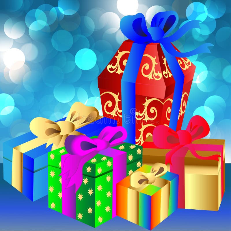 Brilliant Blue Background with Gift and Bow Stock Vector Illustration